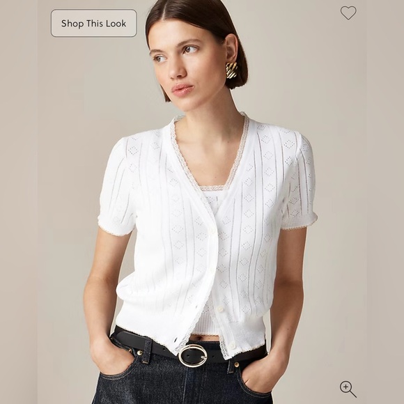 J. Crew Pointelle Short Sleeve Ultra Fine Cotton Sweater Set in White. 2X. NWT